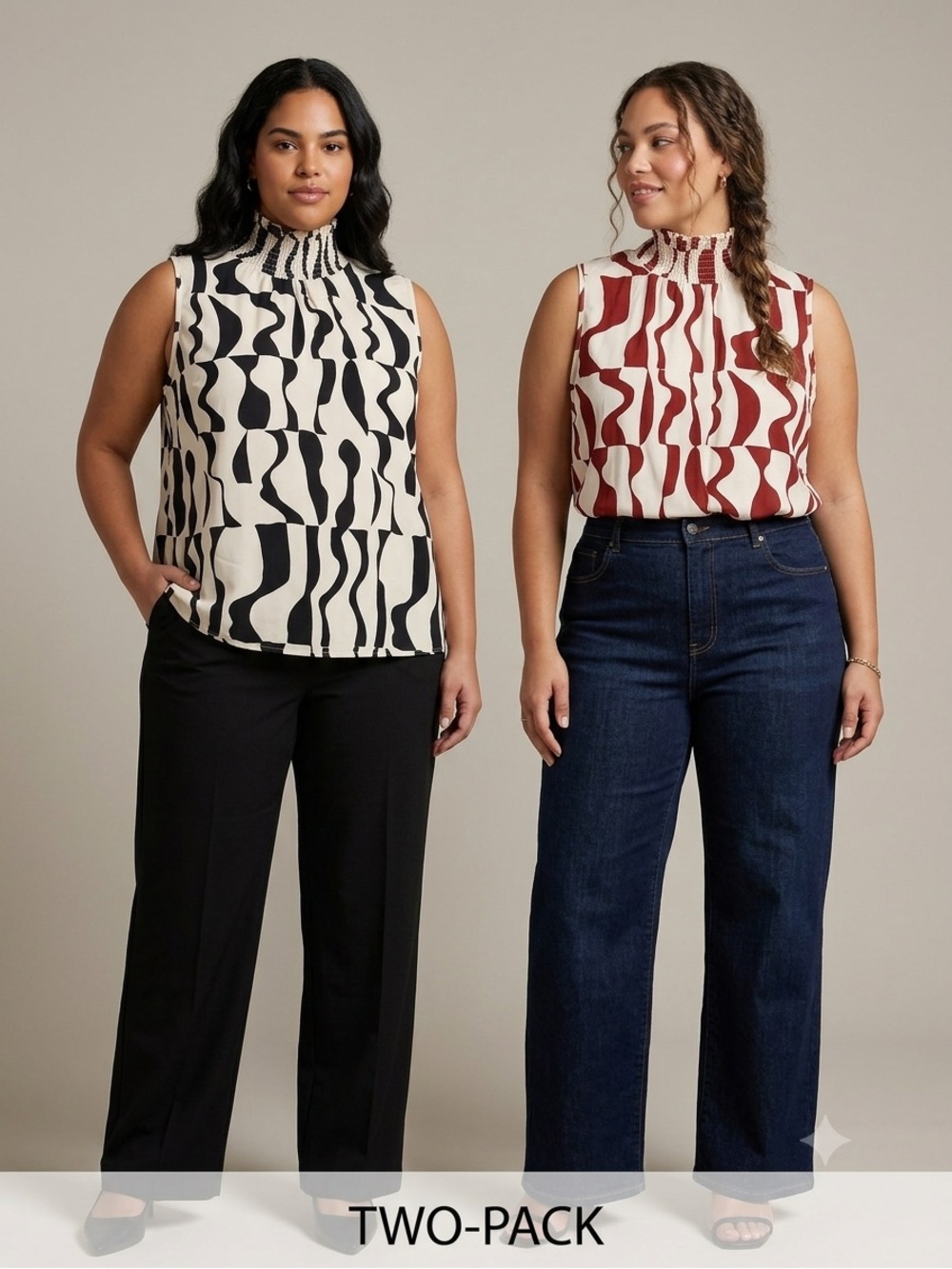 NWOT Funnel Neck Sleeveless Tops Bundle Set of 2 Geometric XL